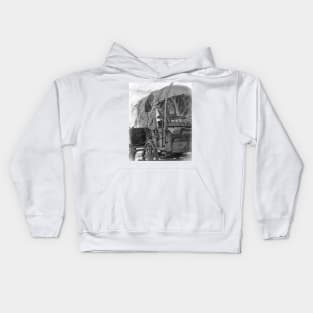 Black And White Sketched Covered Wagon Kids Hoodie